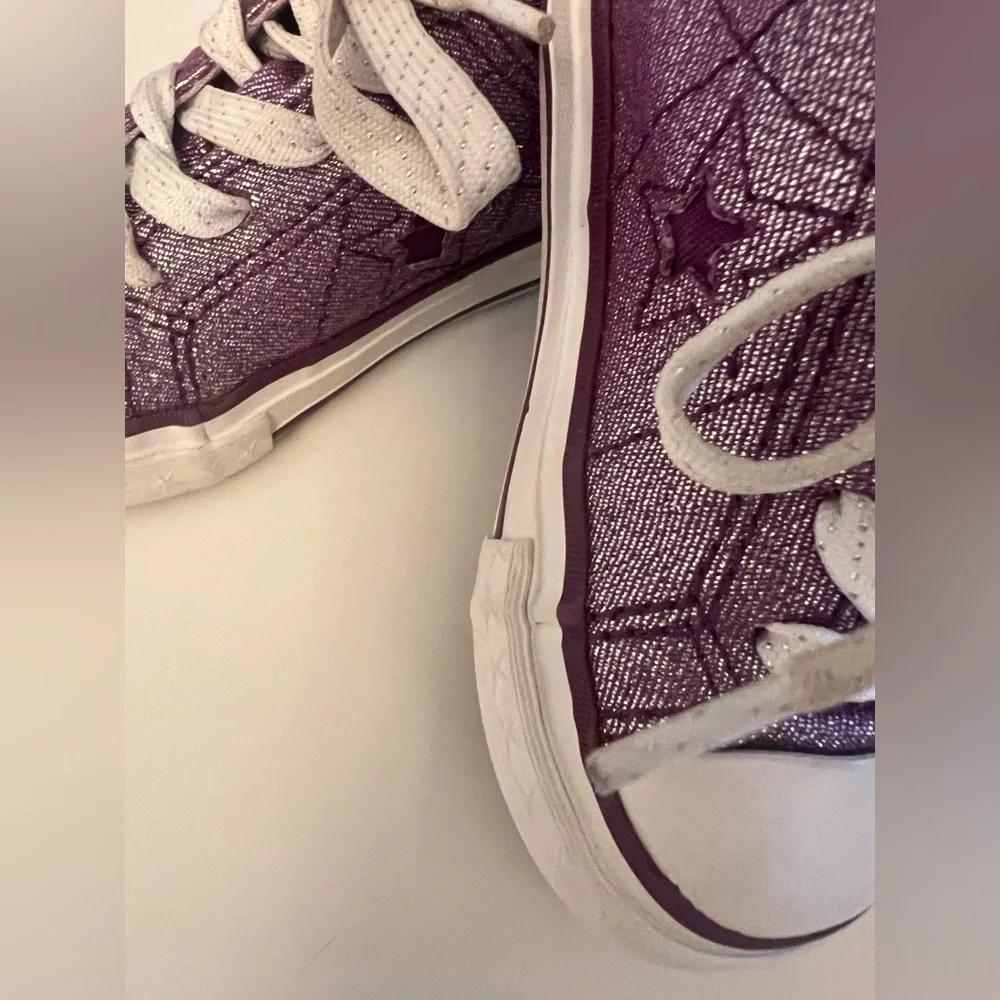 CONVERSE ONE STAR PURPLE GLITTER, SILVER SPECKLED STRINGS SNEAKERS INFANTS 6